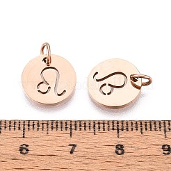 304ステンレススチールチャーム  星座/星座とフラットラウンド  ローズゴールド  レオ  12x1mm  穴：3mm&nbsp;STAS-Q201-T445-5R