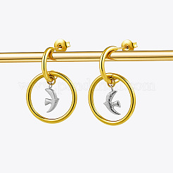 女性用316サージカルステンレススチール製スタッドピアス  鳥  本金メッキ&ステンレススチールカラー  30mm&nbsp;WGF7699-01