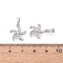 真鍮マイクロパヴェクリアキュービックジルコニアペンダント  ヒトデのチャーム  プラチナ  16x14x3mm  穴：6x3mm&nbsp;KK-Q073-07P