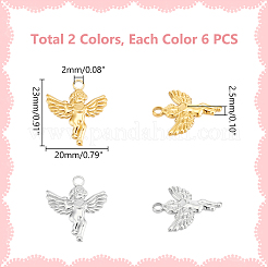12個2色201ステンレスペンダント  天使  ミックスカラー  23x20x2.5mm  穴：2mm  6個/カラー&nbsp;STAS-UN0060-78