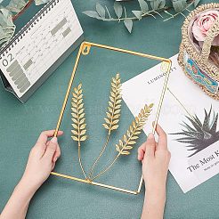 鉄の芸術の壁掛け装飾  プラスチック製フックハンガー付き  小麦と長方形  ゴールドカラー  30x20cm  1個/セット&nbsp;DIY-CA0001-83