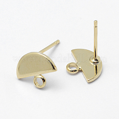 真鍮製スタッドピアスパーツ  ループと平板付き  スチールピン  長持ちメッキ  ニッケルフリー  18KGP本金メッキ  半円  8x10x1mm  穴：1.5mm  ピン：0.8mm&nbsp;KK-F728-32G