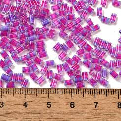 内側は2トーンカラーの透明ガラスシードビーズ  コラム  暗い蘭  3.5x2.5mm  穴：1.2mm  約18000個/ポンド&nbsp;SEED-C004-05H