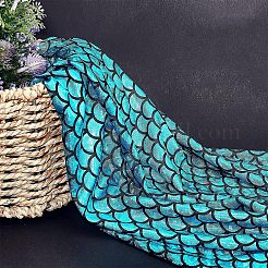 キラキラ光るホログラムスパンデックスマーメイドプリント魚の鱗生地  ストレッチ生地  ダークシアン  150x0.08cm&nbsp;AJEW-WH0277-38