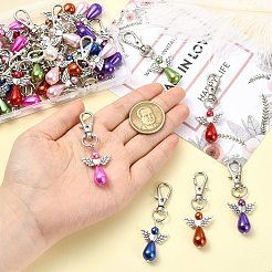 40個 8色 天使プラスチックパールペンダント装飾  合金製回転式ナスカンカニカン付き  ミックスカラー  60mm  5個/カラー&nbsp;HJEW-CJ00062