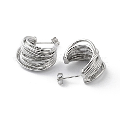変色しない304ステンレススチールスタッドピアス  スプリットのピアス  ハーフフープピアス  ステンレス鋼色  19.5x12.5mm&nbsp;EJEW-D095-09P