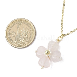 Natural Rose Quartz Clover Shamrock Pendant Necklaces&nbsp;NJEW-JN05170-04