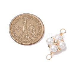 Glass Pearl Copper Wire Wrapped Flower Connector Charms&nbsp;PALLOY-JF03048-01