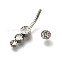 304 Stainless Steel Clear Cubic Zirconia Curved Barbell Belly Button Rings&nbsp;AJEW-D306-03P-05