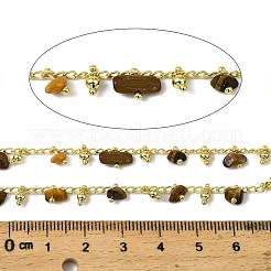 手作りの真鍮のナゲットリンクチェーン  天然タイガーアイビーズと糸巻き付き  長持ちメッキ  ラックめっき  ハンダ付け  鉛フリー＆カドミウムフリー  18KGP本金メッキ  チャーム：6.5x2.5mm&nbsp;CHC-L053-11G-06