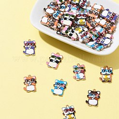 40個8色亜鉛合金ペンダント  エナメル  ライトゴールド  猫のチャーム  ミックスカラー  22.5x14.5x2mm  穴：1.5mm  5個/カラー&nbsp;FIND-CJ0001-73
