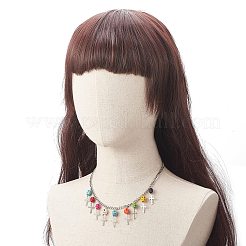 染色合成ターコイズスカル、クロスよだれかけネックレス  ハロウィーン用 304 ステンレススチールジュエリー  カラフル  17.52インチ（44.5cm）&nbsp;NJEW-TA00071