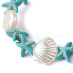 Synthetic Turquoise & ABS Plastic Imitation Pearl Beaded Stretch Bracelets&nbsp;BJEW-JB10567