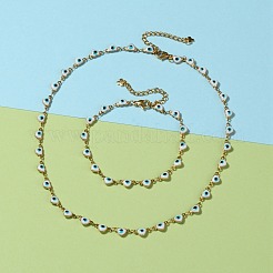 Heart Evil Eye 304 Stainless Steel Enamel Link Chains Bracelets & Necklaces Jewelry Sets&nbsp;SJEW-JS01153