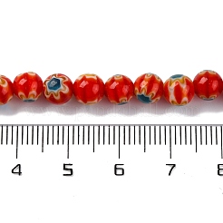ハンドメイドミッレフィオーリ ランプワークビーズ連売り  ラウンド  レッド  6mm  穴：0.7mm  約64個/連  14.69''（37.3センチメートル）&nbsp;LAMP-G164-02A