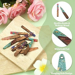 12Pcs 6 Styles Transparent Resin & Walnut Wood Pendants&nbsp;RESI-YW0002-13