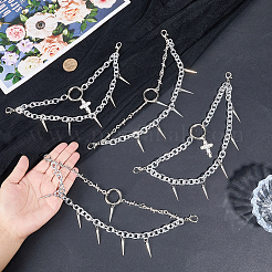 4Pcs 2 Styles Alloy Spiked Cone Cross Tassel Boot Strap Chains&nbsp;HJEW-DR00290