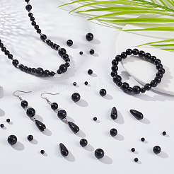 5スタイルabsプラスチック模造真珠ビーズ  ラウンド＆ティアドロップ  ブラック  4~17x4~7.5x4~7.5mm  穴：1.6~2.3mm  739個/箱&nbsp;KY-PH0001-66