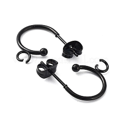 イオンプレーティング(IP) 304 ステンレススチール ハーフフープピアス  ブラック  19x16x3mm  ピン：0.8mm&nbsp;STAS-Z028-B01-B-01