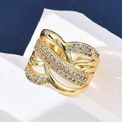Brass Micro Pave Clear Cubic Zirconia Cuff Rings&nbsp;RJEW-U047-13G