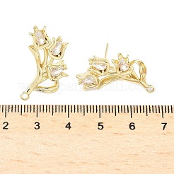 真鍮マイクロパヴェクリアキュービックジルコニアスタッドピアスのパーツ  14KGP本金メッキ  花  24x20mm  穴：1.6mm  ピン：1mm&nbsp;KK-Z106-02G-09