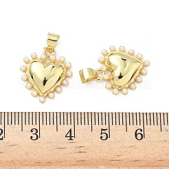 真鍮チャーム  ABSの模造パールと  ハート  鉛フリー＆カドミウムフリー  ラックめっき  長持ちメッキ  18KGP本金メッキ  17x15.5x4mm  穴：4.5x3.5mm&nbsp;KK-S338-13G