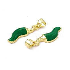 本物の 18k ゴールド メッキ ラック メッキ真鍮エナメル ペンダント  カドミウムフリー＆鉛フリー  チリチャーム  ミックスカラー  21.5x9.5x3mm  穴：4.5x3.5mm&nbsp;ZIRC-I061-08G