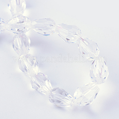 クリアガラスビーズ連売り  多面カットティアドロップ  透明  8x6mm  穴：1mm  約65個/連  17.99インチ（45.7cm）&nbsp;GLAA-R024-6x8mm-06