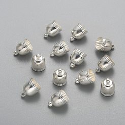 真鍮製コードエンドパーツ  銀色のメッキ  約10 mm幅  長さ14mm  穴：1.5mm  8mm内径&nbsp;LS-X-EC569-2S