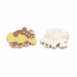 合金エナメルチャーム  カドミウムフリー＆ニッケルフリー＆鉛フリー  ライトゴールド  ギターを弾くクマ  シエナ  19x17x1.5mm  穴：1.6mm&nbsp;ENAM-N054-65D-NR