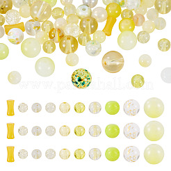 透明ガラスビーズ80g  混合図形  きいろ  5.5~16x6~11.5x6.5~10.5mm  穴：1.2~1.6mm&nbsp;DGLA-TA0001-47D