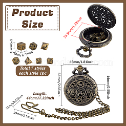 Vintage Alloy Flat Round Hollow Pocket Watch with Brass Curb Chain&nbsp;AJEW-PH0007-68AB