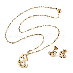 女性用中空牛 201 ステンレススチールペンダントネックレス & スタッドピアスセット  ゴールドカラー  449mm&nbsp;SJEW-Q025-05G