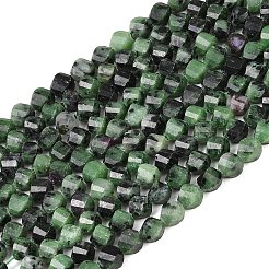 天然石ルビーインゾイサイトビーズ連売り  多面カット  ツイスト  6~6.5x5x5mm  穴：1mm  約58~61個/連  14.17''~14.69''（36~37.3センチメートル）&nbsp;G-P611-C22-01