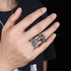 メンズステンレススチールフィンガー指輪  ワイドバンドリング  アンティークシルバー  usサイズ11（20.6mm）&nbsp;RJEW-BB29952-11