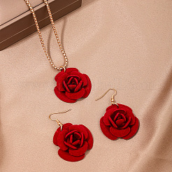 Rose Iron & Plastic Pendant Necklaces & Dangle Earrings Sets for Women&nbsp;FS-WGD8499-01