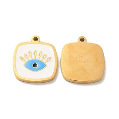 イオンプレーティング（IP）304ステンレススチールエナメルペンダント  ナザールボンジュウ入り長方形のチャーム  ゴールドカラー  17x15x2mm  穴：1.5mm&nbsp;STAS-A080-17G