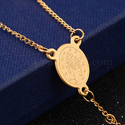 PVD Vacuum Plating 201 Stainless Steel Rosary Bead Necklaces&nbsp;NJEW-L427-22G