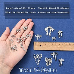 15 個 15 スタイルラックメッキ合金ペンダント  ちょう結びのチャーム  プラチナ  10~45x9.5~30.5x2~4mm  穴：1.4~2mm  1個/スタイル&nbsp;FIND-YW0006-53P