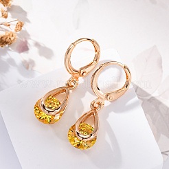 真鍮マイクロパヴェキュービックジルコニアフレンチフックピアス  長持ちメッキ  ラックめっき  鉛フリー＆カドミウムフリー  ティアドロップ  ゴールドカラー  29x8mm&nbsp;EJEW-K300-56G