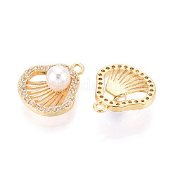 Brass Micro Pave Clear Cubic Zirconia and ABS Imitation Pearl Pendants&nbsp;KK-T074-118G