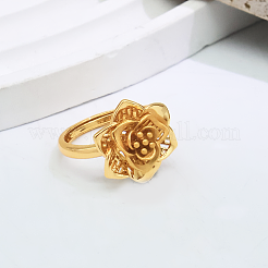 女性用調節可能な真鍮オープンカフリング  花  18KGP本金メッキ  16mm〜20mm&nbsp;JT1474-2