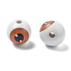 プリントされたシマウッドヨーロピアンビーズ  丸い目玉  チョコレート  19~19.5x17.5~18mm  穴：4~4.5mm&nbsp;WOOD-G023-01C