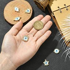 6Pcs 6 Styles Brass Micro Pave Clear Cubic Zirconia & Natural Shell Evil Eye Links Connector Charms&nbsp;KK-CJ0003-44