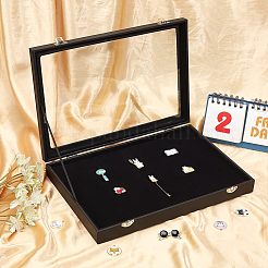 木製ピンの陳列ケース  バッジプレゼントボックス  ベルベットとポリエステルのカバー付き  鉄製ラッチロック & フォームインナーパッド  アクリルクリアウィンドウ  ブラック  349x238x48mm  内径：333x225x10mm&nbsp;CON-WH0084-31