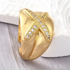 Brass Micro Pave Cubic Zirconia Adjustable Open Cuff Rings for Women&nbsp;RJEW-K292-11G