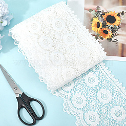 5ヤードミルクファイバー刺繍フラワータッセルレースリボン  服飾材料  ホワイト  5-7/8インチ（150mm）&nbsp;OCOR-GF0004-69