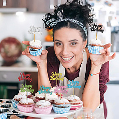 Paper & Glitter Sequins Cake Toppers with Bamboo Stick&nbsp;DIY-WH20087-002