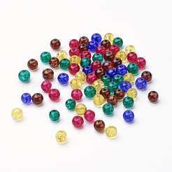 ベーキングペイント、クラックルガラスビーズ  光沢ガラスパール  ラウンド  ミックスカラー  6~6.5x5.5~6mm  穴：1mm  約200個/袋&nbsp;DGLA-X0006-6mm-05