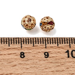 真鍮製のラインストーンビーズ  ラウンド  ニッケルフリー  18KGP本金メッキ  カラフル  6mm  穴：1.2mm&nbsp;RB-K001-01G-05